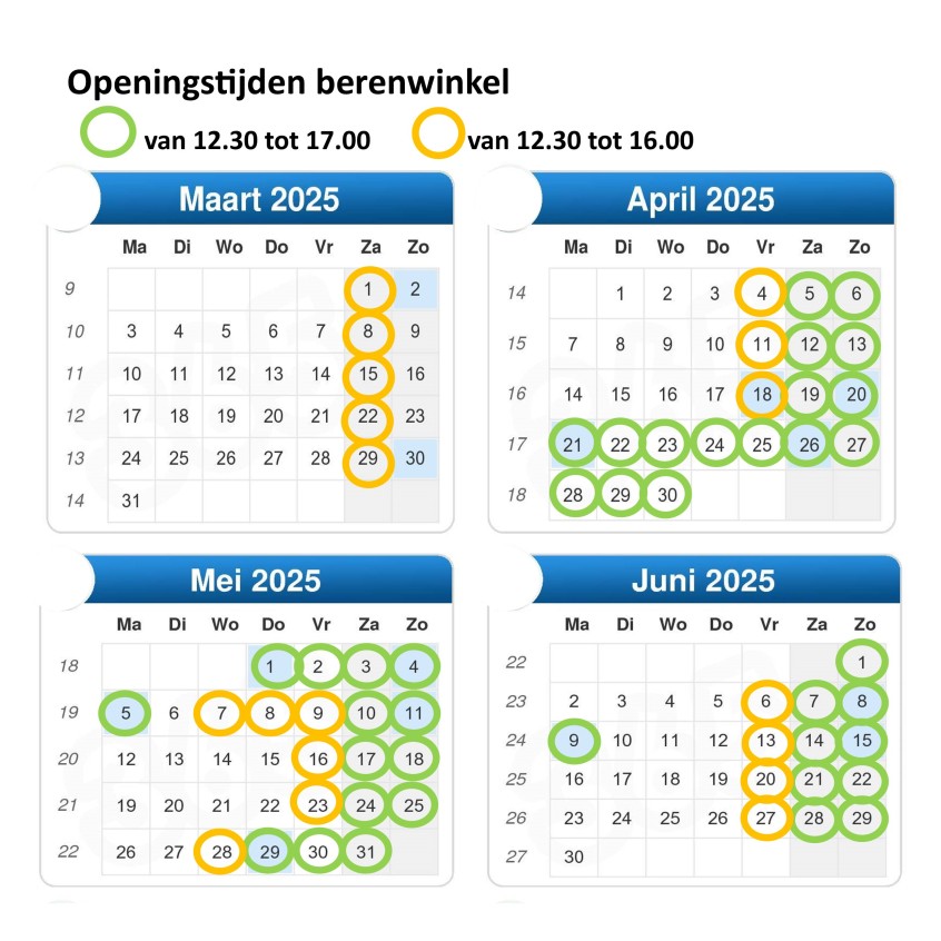 openingstijden berenwinkel 2025 mei juni